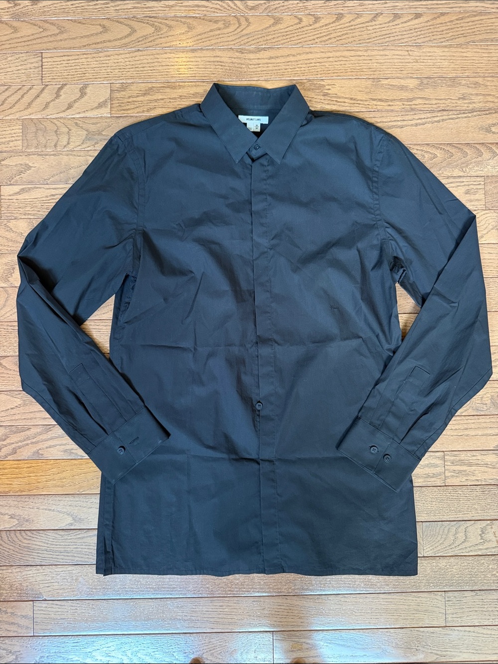 Helmut Lang Men’s Black Concealed-Placket Dress Shirt